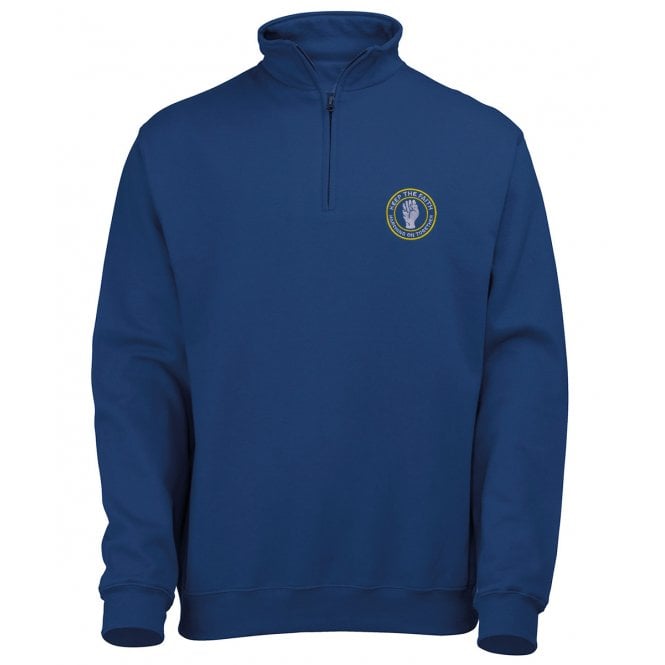 Leeds United Influenced Keep The Faith Embroidered Terrace Quarter Zip Sweatshirt