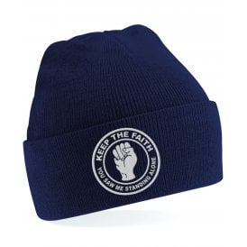 Manchester City Influenced Keep The Faith Logo Embroidered Terrace Kids Beanie