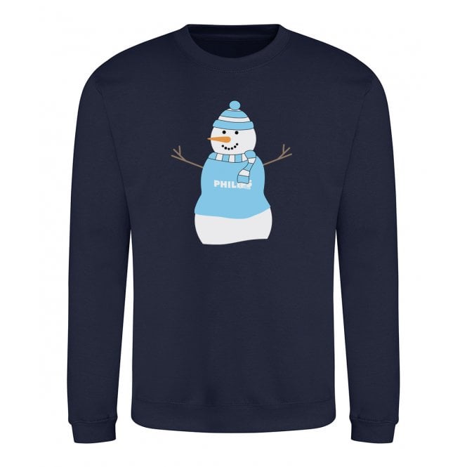 Manchester City Influenced Snowman Kids Christmas Jumper