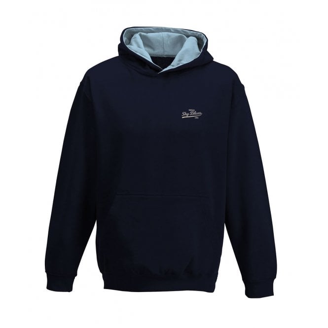 Manchester City Influenced Vintage Logo Embroidered Terrace Kids Varsity Hoodie