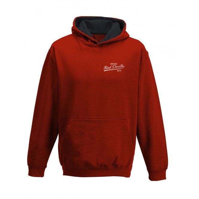 Manchester United Influenced Vintage Logo Embroidered Terrace Kids Varsity Hoodie