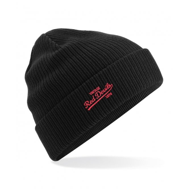 Manchester United Influenced Vintage Logo Embroidered Terrace Organic Cotton Beanie