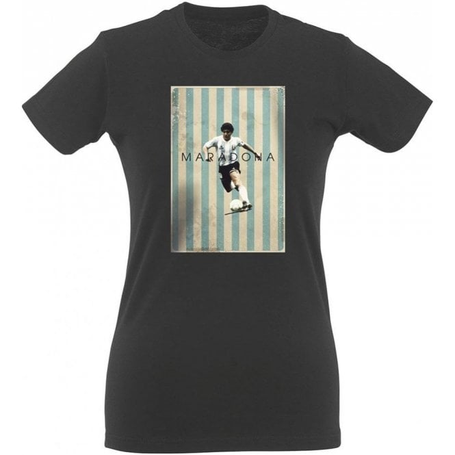 Maradona Vintage Poster Vintage Wash Womens Slim Fit T-Shirt