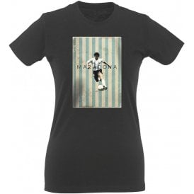 Maradona Vintage Poster Vintage Wash Womens Slim Fit T-Shirt
