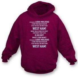 My Name Is Ludek Miklosko (West Ham Influenced) Chant Kids Hooded Sweatshirt