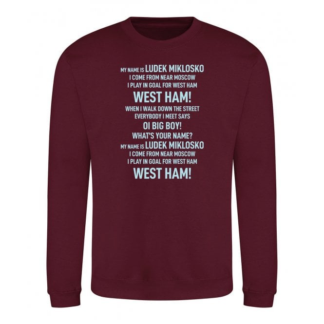 My Name Is Ludek Miklosko (West Ham Influenced) Chant Organic Sweatshirt