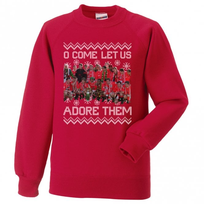 O Come Let Us Adore Them (Manchester United 1994 Influenced) Kids Christmas Jumper