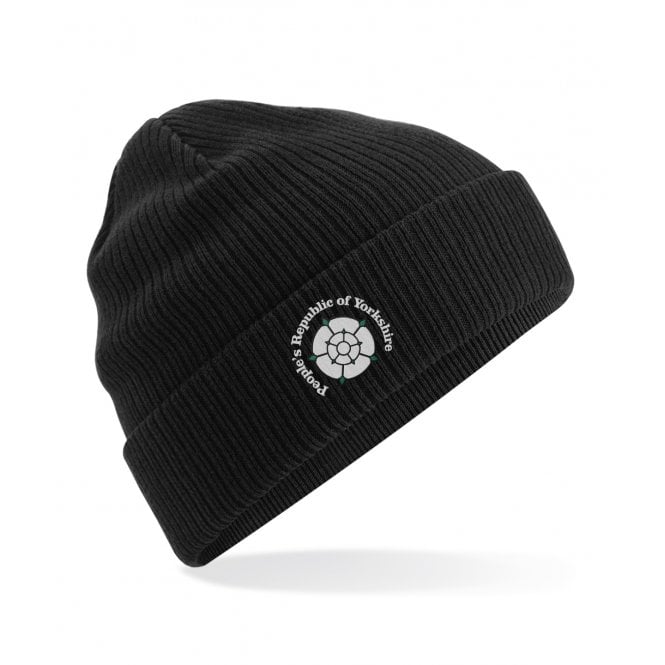 People's Republic Of Yorkshire Black Embroidered Organic Cotton Beanie