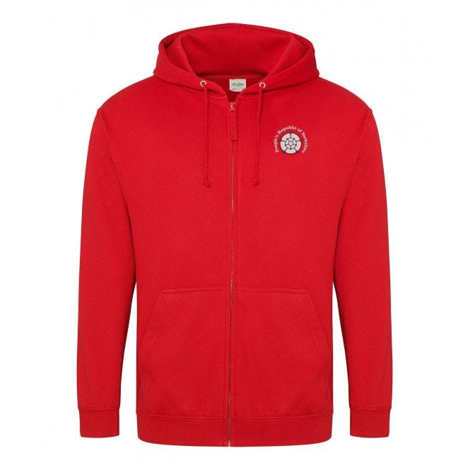 People's Republic Of Yorkshire Red Embroidered Left Breast Logo Zip Hooded Sweatshirt