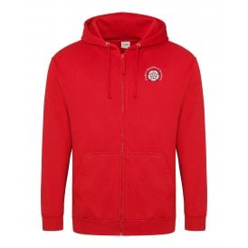 People's Republic Of Yorkshire Red Embroidered Left Breast Logo Zip Hooded Sweatshirt