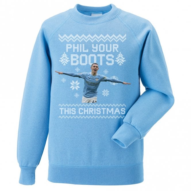 Phil Your Boots This Christmas (Phil Foden - Manchester City Influenced) Kids Christmas Jumper