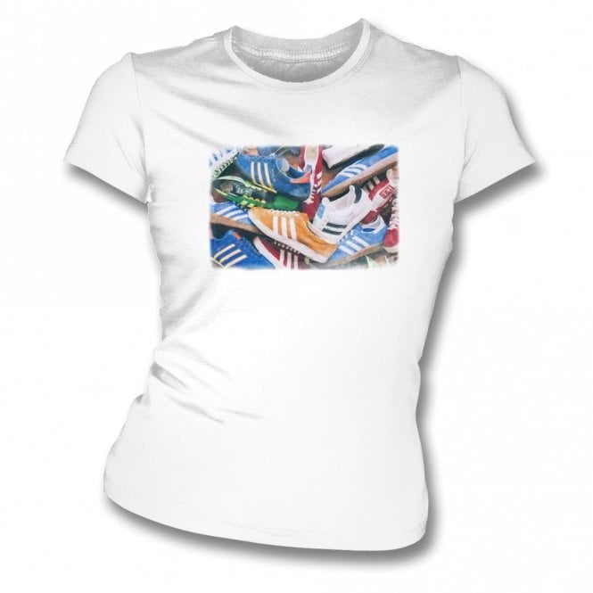 Retro Trainers Collage Organic Womens Slim Fit T-Shirt