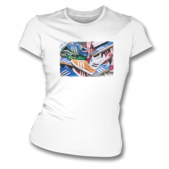Retro Trainers Collage Womens Slim Fit T-Shirt