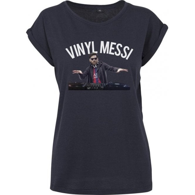 Vinyl Messi (Barcelona) Womens Extended Shoulder T-Shirt