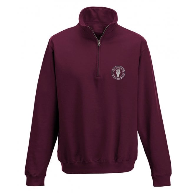 West Ham United Influenced Keep The Faith Embroidered Terrace Quarter Zip Sweatshirt