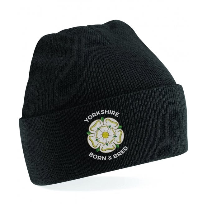 Yorkshire Born & Bred Black Embroidered Kids Beanie