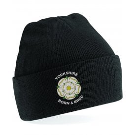 Yorkshire Born & Bred Black Embroidered Kids Beanie