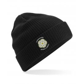 Yorkshire Born & Bred Black Embroidered Organic Cotton Beanie