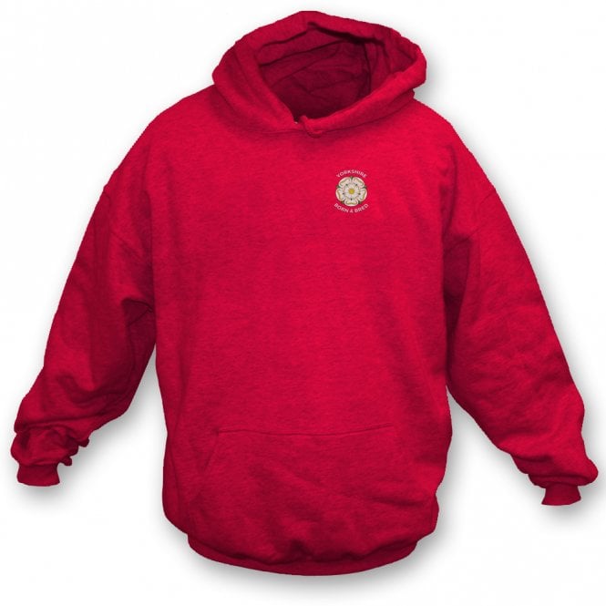 Yorkshire Born & Bred Red Embroidered Left Breast Logo Hooded Sweatshirt